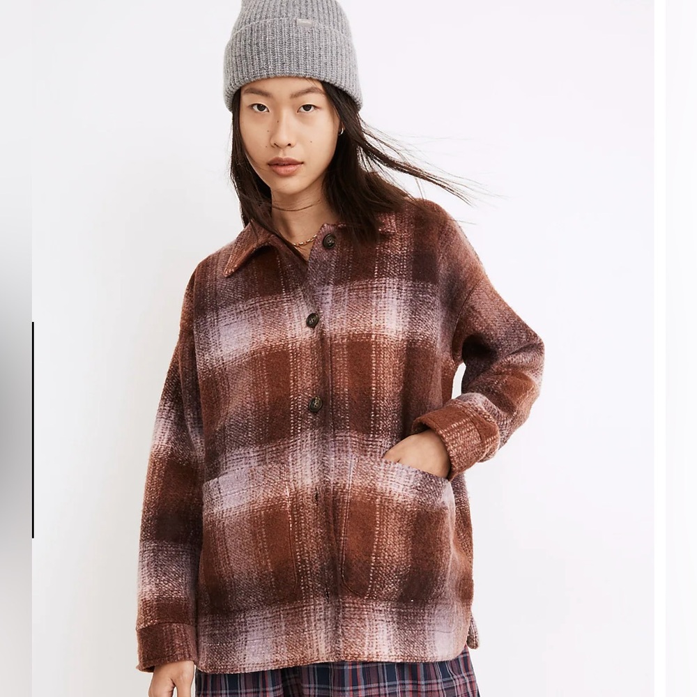 Madewell Brushed Plaid Knit Shirt Jacket